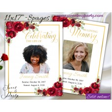 Red Roses Funeral Program 11x17" 8 pages,Red Roses Memorial Service Program,1-007f,(16f) Red Roses Funeral Program 11x17" 8 pages,Red Roses Memorial Service Program,1-007f,(16f)